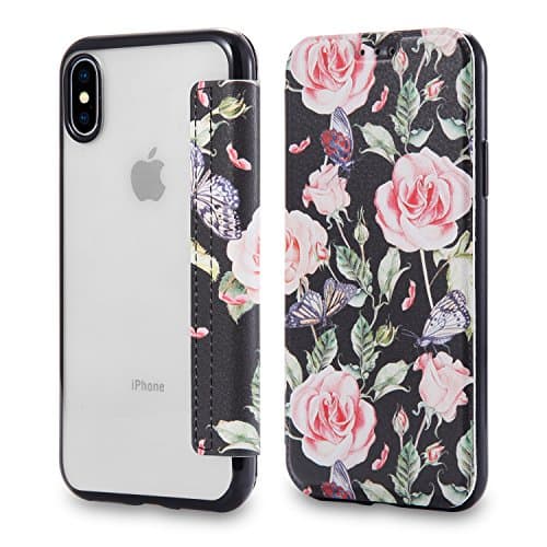 iPhone X Case,iPhone 10 Case,Snewill Slim PU Leather Folio Flip Wallet Case with Card Slot &amp; Clear Soft TPU Back Cover for Apple iPhone X/10-Peony Flower