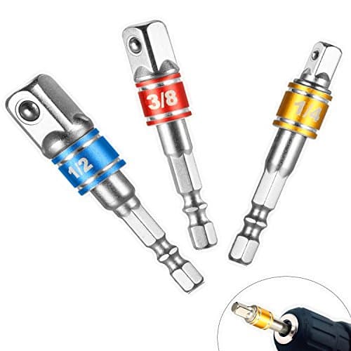 Cymax Impact Socket Adapter/Extension Set Turns Power Drill Into High Speed Nut Driver,1/4-Inch Hex Shank to Drive for Adapters to Use with Drill Chucks, Sizes 1/4" 3/8" 1/2", Cr-V, 3-Piece