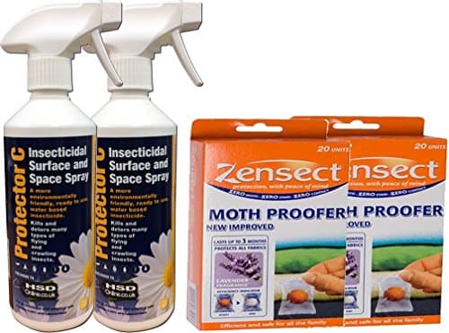 2 x 500ml Protector C Moth Spray + 40 Zensect Moth Proofer Balls with Lavender