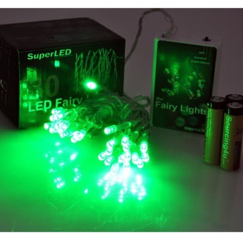 S4U® SuperLED Battery Powered 30 Pack LED String Fairy Light Set, with FREE Alkaline Batteries (Green)