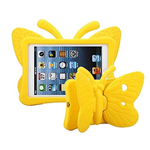 iPad Pro 9.7 case,ipad 5 case, ipad 6 cover,Kids-use 3D Cartoon Butterfly Non-toxic Light EVA iPad mini case with Stand kickstand Kid proof Shockproof Cover case for ipad Air / ipad Air 2 /ipad pro 9.7 case (Yellow)