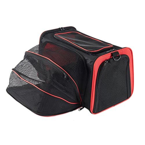 Expandable Top Opening Mesh Soft Sided Large Cat Carrier or for Small Dogs and Puppy, Expanding Pet Travel Carrier Bags Airline Approved (Red Large)