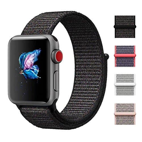 CHEEDAY New Nylon Sport Loop iWatch Strap with Hook and Loop Fastener Adjustable Closure Wrist Band Replacment for Apple Watch Nike+ Series 3/2/1,Sport & Edition (38mm, Black)