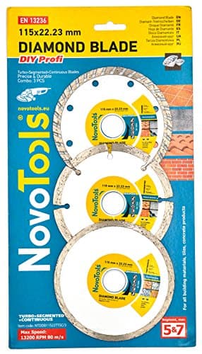 4.5’’ Segmented, Turbo, Continuous (Tile) Diamond Cutting Discs By NOVOTOOLS | Diamond Angle Grinder Blades For Stone, Brick, Ceramic Tiles & Concrete | Pack of 3 pcs x 115 mm