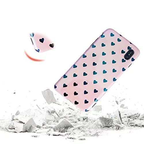 iPhone X Case, MingKun Mirror Ultra Thin Soft Gel TPU Silicone Heart Love Case Cover for iPhone 10 / iPhone X Cover Crystal Clear Pattern Transparent Protective Back Skin - Multiple Pink