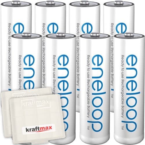 Kraftmax 8 Pack Panasonic eneloop AA/Mignon Batteries – LATEST GENERATION HIGH PERFORMANCE Rechargeable Batteries in Kraftmax Battery Boxes V5, Pack of 8