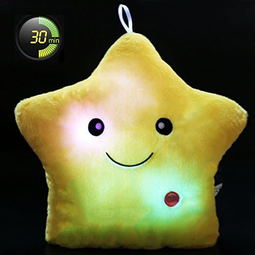 MFEIR® Creative Glowing LED Night Light Twinkle Star Shape Plush Pillow Stuffed Toys 30x35cm Yellow