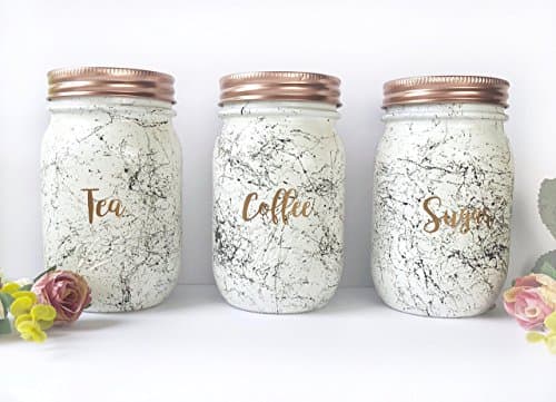 Marble Tea Coffee Sugar Set, kitchen canisters, copper kitchen accessories, Marble Mason Jars, Kitchen Storage Sets, marble storage containers, copper kitchen storage