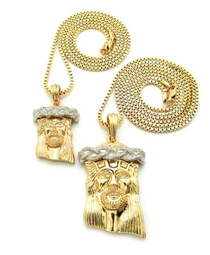Gold/Silver Tone Multi Size Jesus Micro Pendant 2 Piece Set P w/ 76.2cm Box Chain