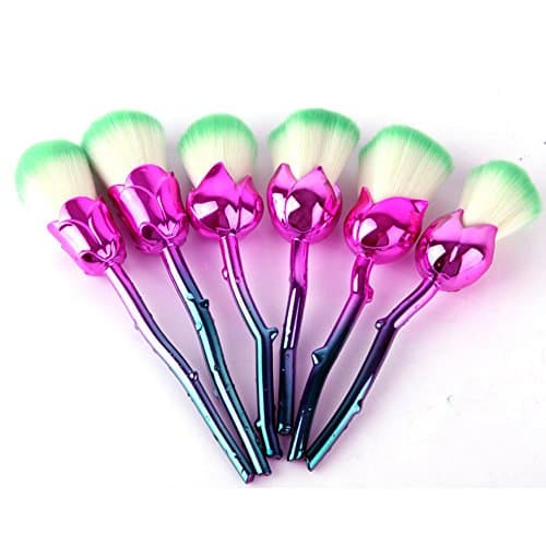 Midmade Pro Rose Handle Make Up Brush Set 6 pcs Foundation Blending Blush Cosmetics Beauty Tools (green hair)