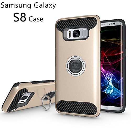 S8 Case, PEMOTech Protective Case for Samsung Galaxy S8, with Shock-Absorption Drop-Protection Hard PC Shell &amp; Soft Silicone Inner &amp; 360 Rotating Ring Grip Holder Kickstand - CHAMPAGNE GOLD