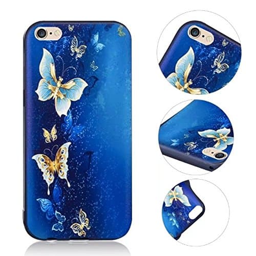 iPhone SE Case, MingKun Slim Shockproof Soft TPU Silicone Case Cover for iPhone SE 5S 5 Pattern Rubber Bumper Protector Cover Case Skin - Gold Butterfly