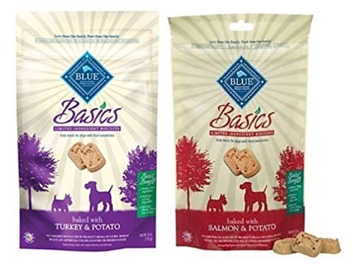 Blue Buffalo Basics Sensitive Solution Formula Baked Dog Treats 2 Flavor Variety Bundle: (1) Blue Basics Turkey &amp; Potato, and (1) Blue Basics Salmon &amp; Potato, 6 Oz. Ea. (2 Bags Total) by BLUE