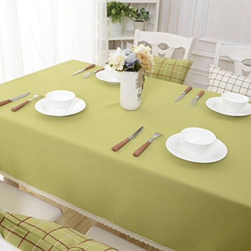 LTCGDB Fabric Linen Art Solid Rectangular Round Table Western Table Restaurant Party Washable Picnic Wedding Tablecloth,GreenTea-110*160cm
