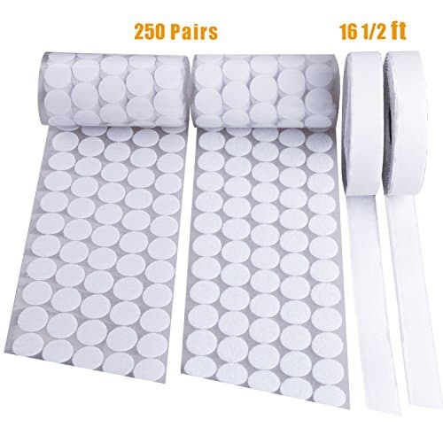 Hook &amp; Loop Velcro Self Adhesive Dots, 500pcs(250 Pair Sets) Sticky Back Coins Dots 3/4" Diameter + 2 Rolls Sticky Glue Dots Velcro Tapes White(3/4 In × 16 1/2 Ft), Perfect for School,Office, Home