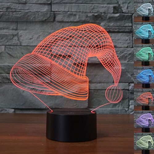 Decorative Lights 3D Illusion Night Lights Christmas Hat Effect 7 Colors Switch Automatically by Smart Touch Button Ideal Gift and Perfect Indoor Lamp