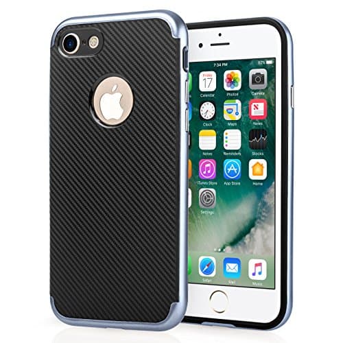 Centopi iPhone 7 Case, iPhone 8 Case - Carbon Fiber Design Tough Cover with Metallic Impact Protection Bumper For iPhone 7 (2016) &amp; iPhone 8 (2017) - Gunmetal Blue
