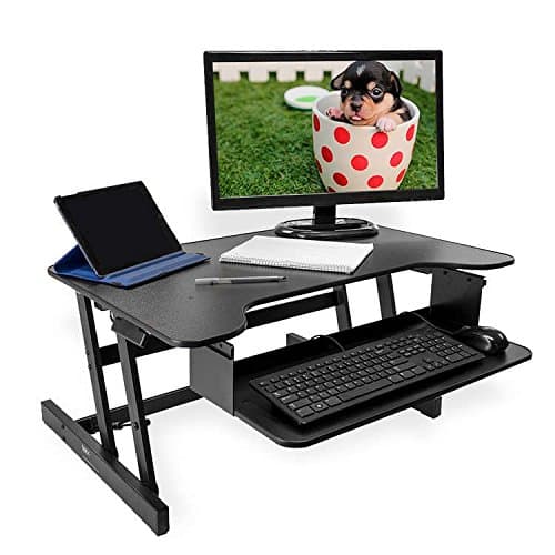 BACK Standing Desk | Height Adjustable Sit-Stand Workstation | New Easy to Use Hand-Levers | Office Desk for Desktop Computers and Laptops (Black)
