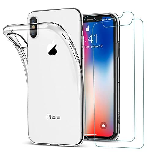 iPhone X Case+2xScreen Protector, Crystal Clear Transparent Gel Case [Slim-Fit] [Anti-Scratch] [Shock Absorption] [Supports Wireless Charging] for 5.8" Apple iPhone X/iPhone 10 (2017 Release) (Clear)