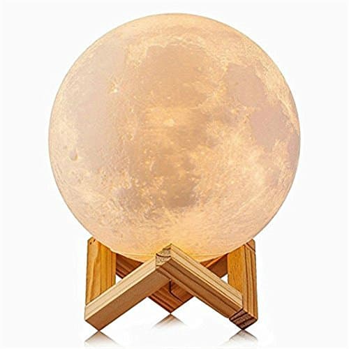 3D Moon LED Night Light,Touch Switch USB Rechargeable Bedroom Desk LED Night Lamp Two Tone Touch Sensor with Wooden Holder Magical Lunar Table Lamp Moonlight Gift for Baby Kids Children Home Decoration