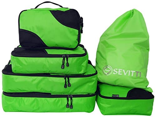 6 pcs set - 5 Packing Cubes Set plus Shoe Bag/Laundry Bag - Travel Luggage Organizers for Suitcase and Bag