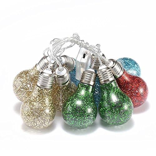 DINOWIN LED Bulbs String Lights, 10LED Globe Bulb Lights-Battery Powered-Indoor/Outdoor Fairy Lights for Patio,Café Bars,Garden Bedroom Pergola Umbrella Wedding Dinner Party Decoration (Multicolor)
