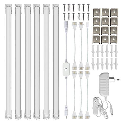 Simpome Dimmable Under Counter LED Lighting 6 Panel Standard Kit, Cool White 6000K Under Cabinet LED Lights, 27Watt Total, 60W Fluorescent Tube Equivalent,2400Lumens, DC 24V, Power Adapter, Mounting Clips &amp; DC Connectors Included