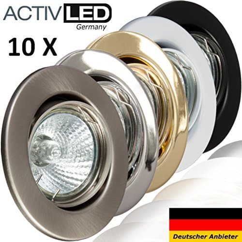 Recessed Spotlight, Ceiling Fitting, Flush, Ring Metal, LED, Halogen, GU10 MR16, Pack of 10 Modern Satin