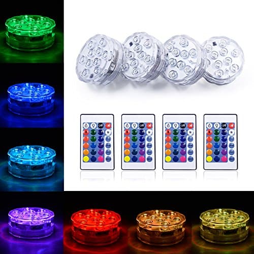 Submersible LED Lights with Remote Control Multi Color Changing Waterproof LED Base Battery Powered Mood Night Lights for Vase Base, Pool Ground, Garden, Floral, Aquarium, Pond, Wedding, Party Decoration Lights, 4 Pack