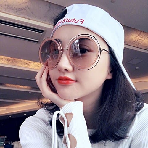 Net red the same style of super large frame round face dark mirror female metal fashion circle show thin sun glasses tide,Pink