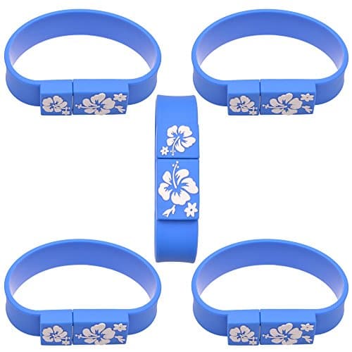 Uflatek 1 GB USB Memory Stick 5 Pack USB 2.0 Flash Drives Thumb Drives Blue Silicone Wristband Bracelet USB