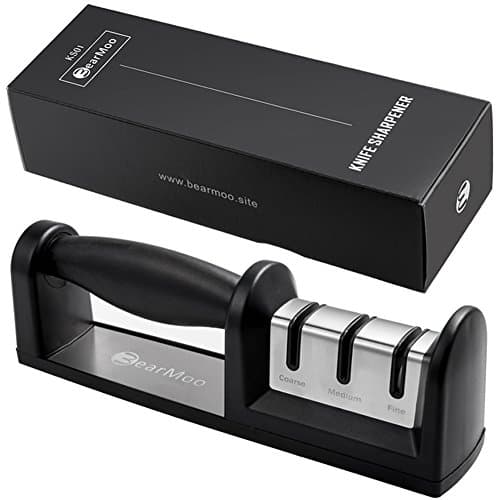 Kitchen Knife Sharpener, BearMoo Premium 3 Stage Manual Knife Sharpener For Repairing, Restoring &amp; Polishing Blades – Professional Knife Sharpener Camp Ceramic