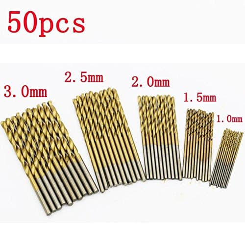 Foxroar 50 Piece HSS Titanium Coated Pilot Point High Speed Steel Shank twist Drill Bit Set of 1mm 1.5mm 2mm 2.5mm 3 mm