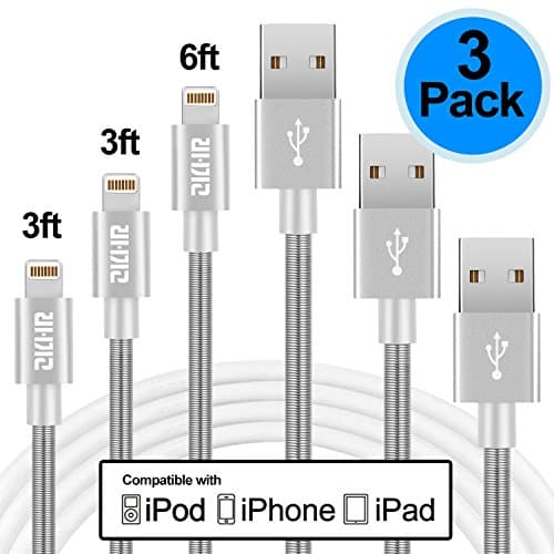 iPhone Lightning Cable, ZKHR iPhone Charger Cable 3Pack Spring Reinforced for iPhone8 7 Plus 6S Plus 6 Plus SE 5S 5C 5, iPad 2 3 4 Mini, iPad Pro Air 2, iPod (Royal White)