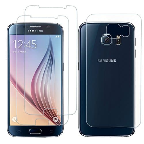 (2 Front+ 1 Back) Samsung Galaxy S6 Screen Protector, Didisky 2 Pack Tempered Glass Screen Protector for Samsung Galaxy S6 0.3MM 9H + 1 Pack Carbon Fiber Protector For Back (DSKY170115)