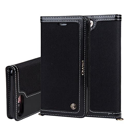 iPhone7 Plus Case, iPhone 8 Plus Case (5.5 Inch ), CMai2 Jean Fabric &amp; PU Leather Wallet Flip Case with Card Slots and Stand Feature for iPhone 7 / 8 Plus (Black)