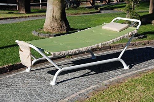 Amaca da giardino in ferro e tessuto verde e bianco per esterno 230x98x82