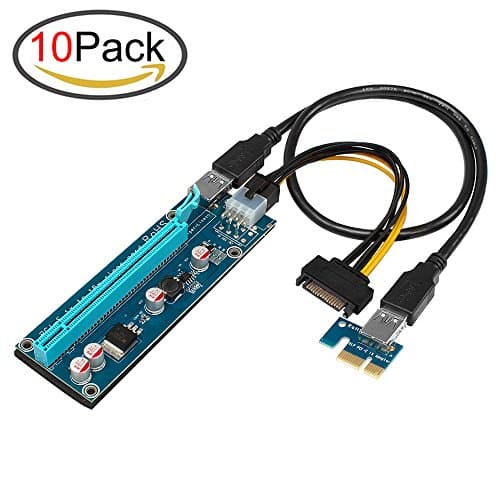 PCI Riser PCI-E 1x to 16x Powered Riser Adapter Card with 60cm USB 3.0 Extension Cable and 6-Pin PCI-E to 15 Pin SATA Power Cable - GPU Riser Adapter - Ethereum Mining ETH (10PCS)