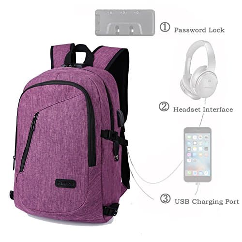 ZCL Anti-theft Backpack, Lightweight Laptop Back Pack, Student Pack, Travel Bag, Daypack, with USB Port and Headphone Port