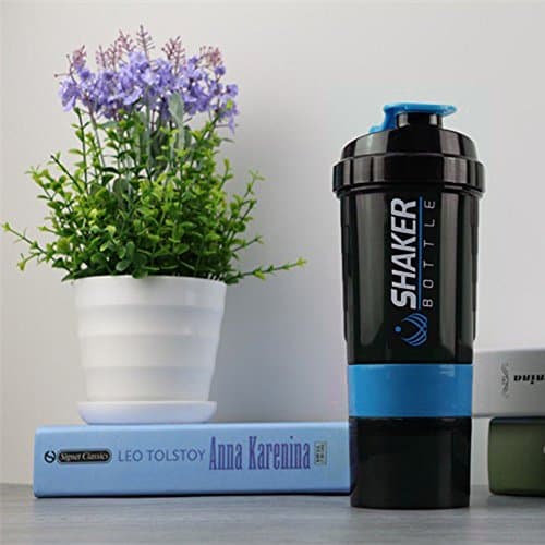 NBKMC Stackable Shaker Bottle for Protein Mixes, Leak Proof BPA and Phthalate-Free Plastic Wide Mouth Gyms Sports Shaker Cup with Mixer (Blue)