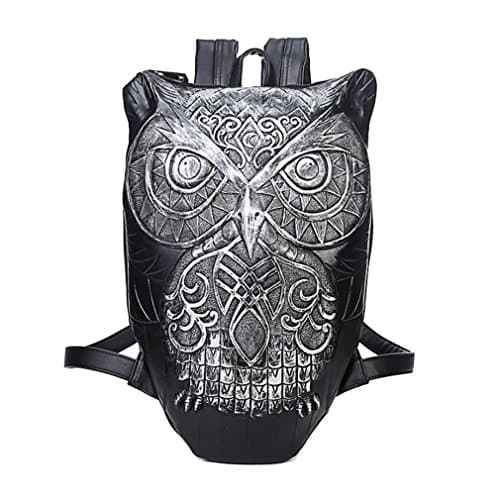 Antique Future Black PU Owl 3D Backpack Bags (Silver)