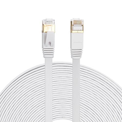 Emmaky Cat7 Flat Ethernet Cable High Speed 8Gbps RJ45 Network Ethernet Cable with STP Copper Wires Shielded &amp; Gold Plated Connector for Computer Laptop Router Patch Modem Switch Box (5m/15ft White)