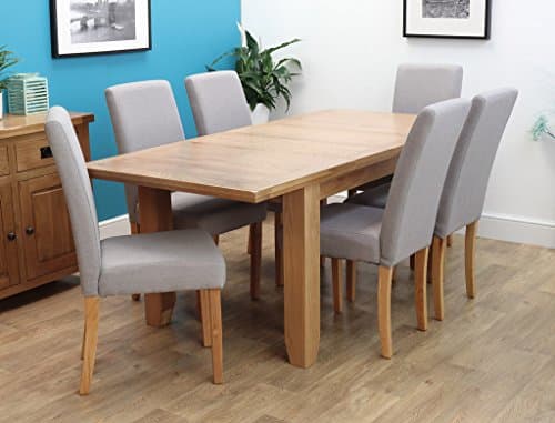 Harts Rustic Oak Extending Twin Leaf Table With 6 Chairs (Light Grey, Chelsea)
