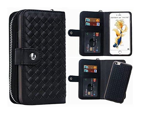 iPhone 6 Plus Wallet Case, Hynice iPhone 6S Plus Wallet Purse Case Leather Zipper Case with credit card slots and Magnetic Detachable Slim Cover for iPhone 6 Plus/6S Plus 5.5" (Wrave-black)