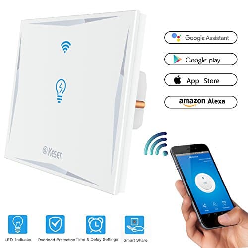 Wifi Smart Light Switch 1 Gang, Wireless Echo Remote Wall Light Switch Work with Alexa and Google Home, Glass Panel Touch Sensitive, Timing Function, No Hub Required