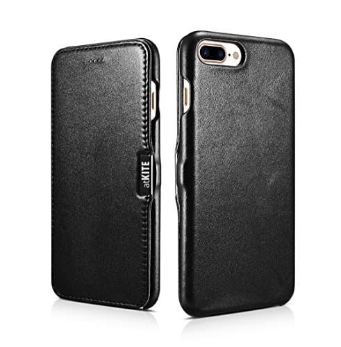 atKITE iPhone 8 Plus iPhone 7 Plus case, Genuine Leather Luxury Style Magnet Folio Case - Black - Unique Design - Ultra Slim - Precise Cut and Design - Handcrafted