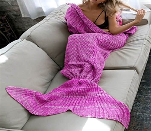 Knitting Pattern Mermaid Tail Blanket by Moens, Soft and Warm Mermaid Tails Sleeping Bag Air Conditioning Blanket Slumber Bag Cute Mermaid Gift 130X70cm ( 51.18X27.56 inch ) (Purple Pink-Kid)