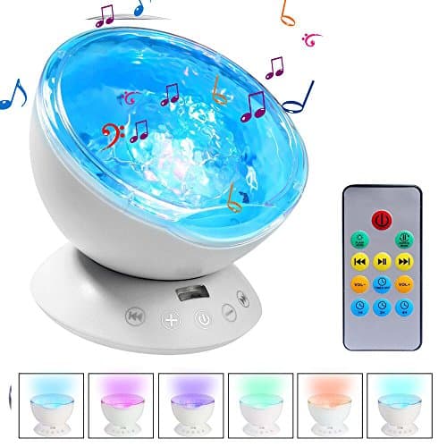 Upgraded Ocean Wave Projector, Ifecco LED Night Light with Remote, Build in with Music Player &amp; Timer,12 LED &amp; 7 Colors Mode for Bed Room (White)