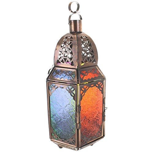 Large Hexagonal Copper Coloured Glass Lantern