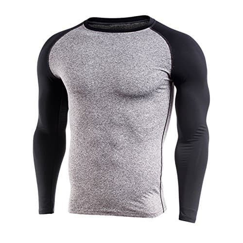 YMY Men's Quick Dry Compression Baselayer Underlayer Long Sleeve T Shirts 0012-Grey 4XL